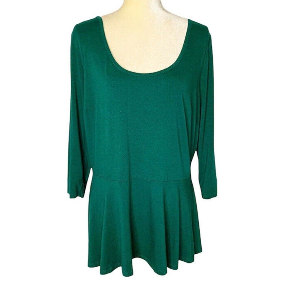 Denim 24/7 Women’s Green Peplum Top 3/4 Sleeves Size M - Picture 2 of 14
